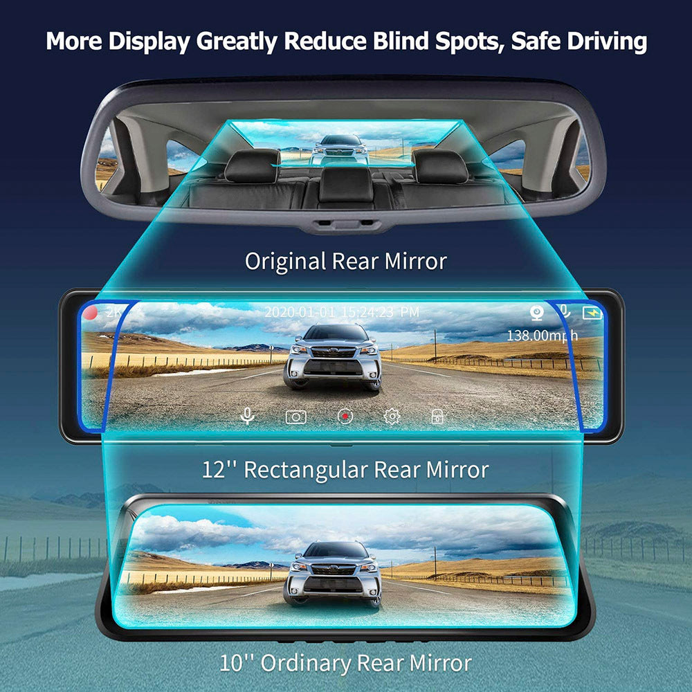 Streaming Media Car DVR Loop Recording Front And Rear Lens 1080P2K 12 Inch